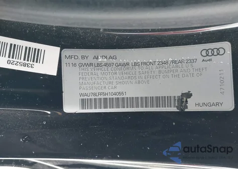 2017 Audi A3 2.0T Premium z USA, uszkodzony, nr VIN WAU78LFF5H1040551